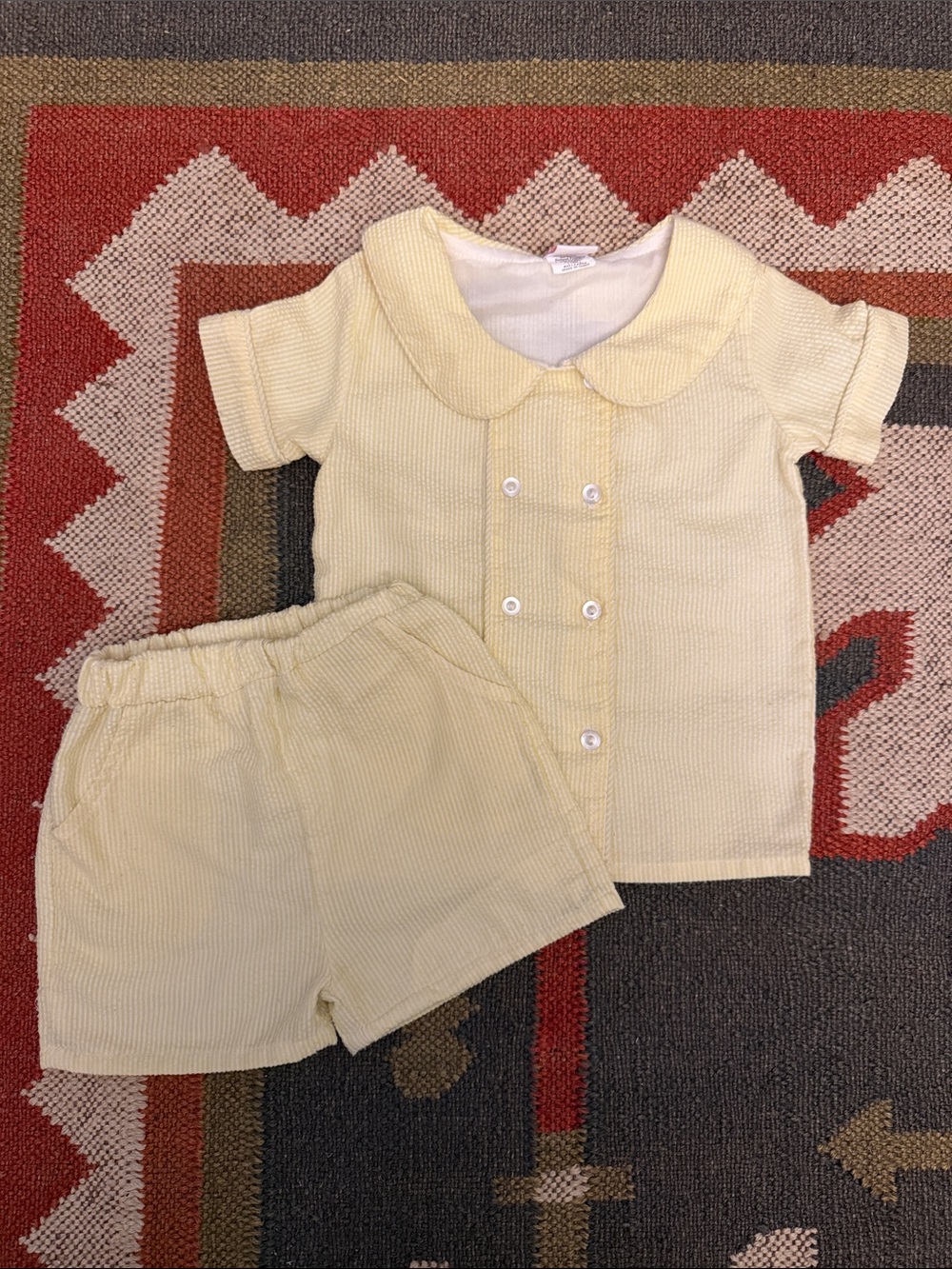 Stitchy Fish Yellow & White Striped Two-Piece Short Set
